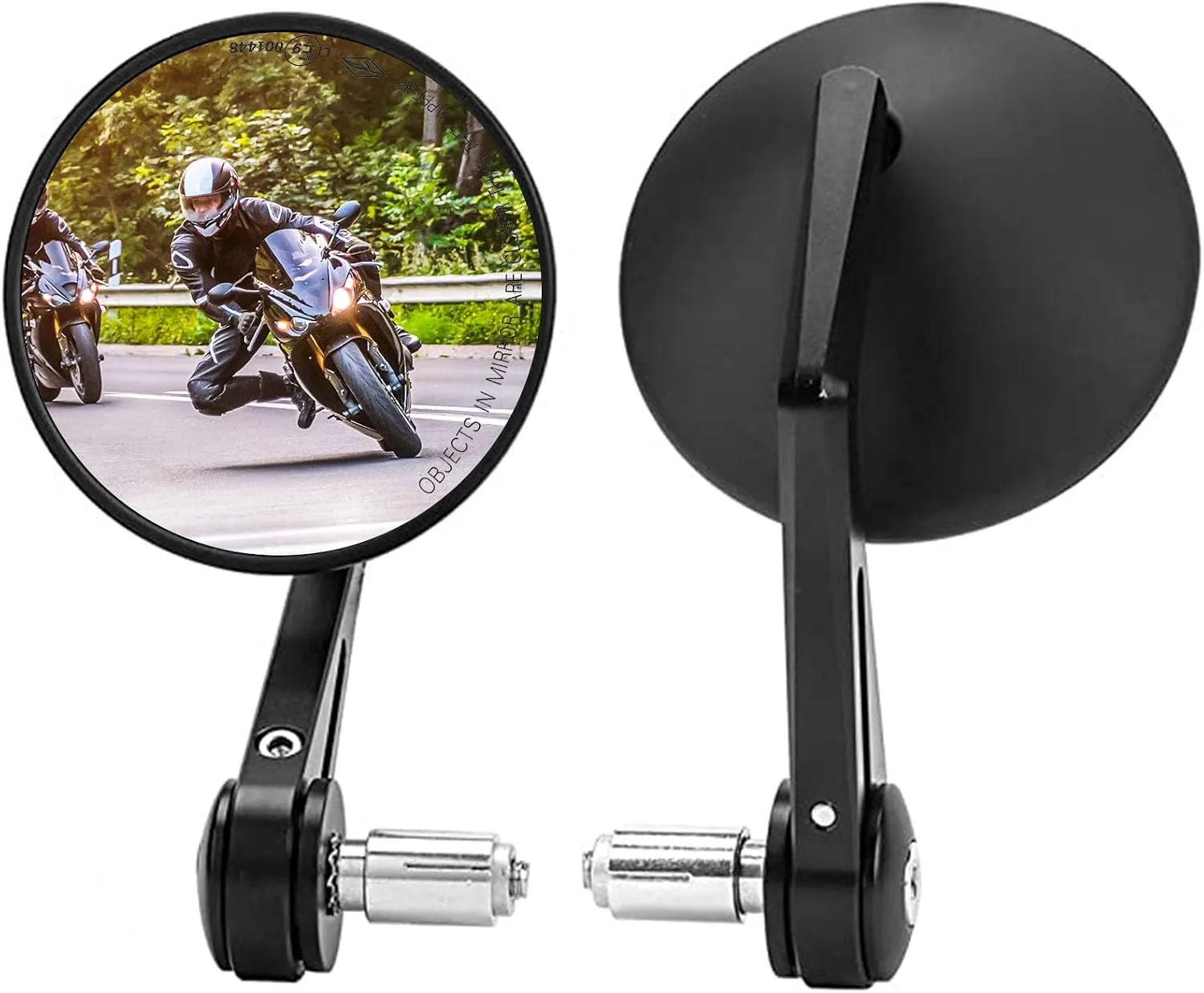 KEMIMOTO Bar End Mirrors, 3.9 in Glass, Billet Aluminium, 7/8 in Bars