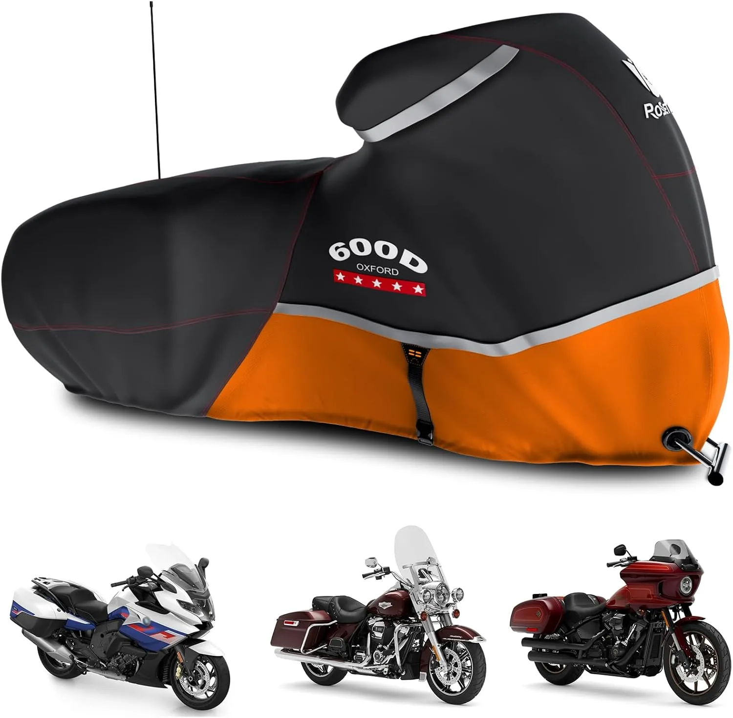 Rosefray 600D Motorcycle Cover for Harley Touring, Side and Top Box Cuts