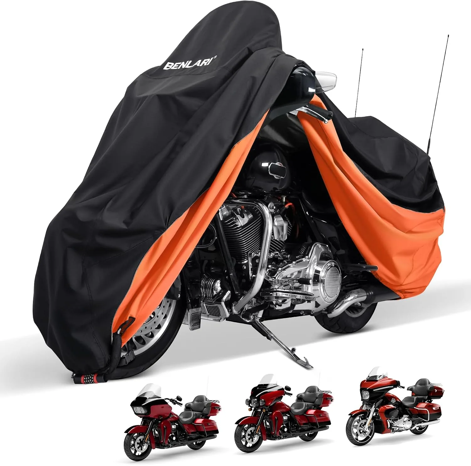Benlari 420D Motorcycle Cover with Side and Top Box, 116 in XL