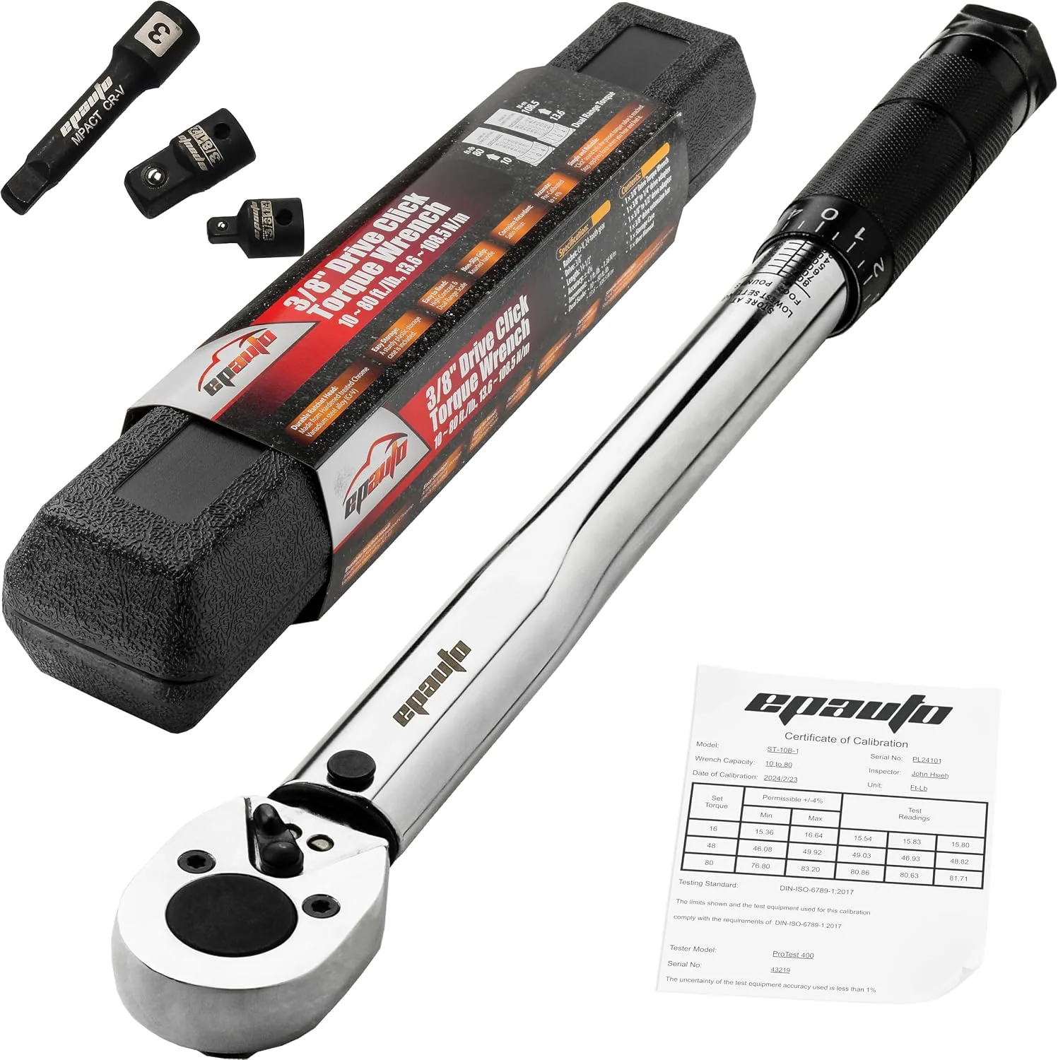 EPAuto 3/8 in Drive Click Torque Wrench, 10-80 ft-lb