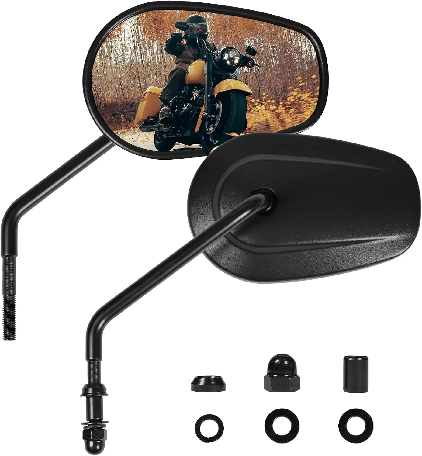 Tvitano Long Stem Tapered Handlebar Mirrors, Black, 5/16-24 UNF