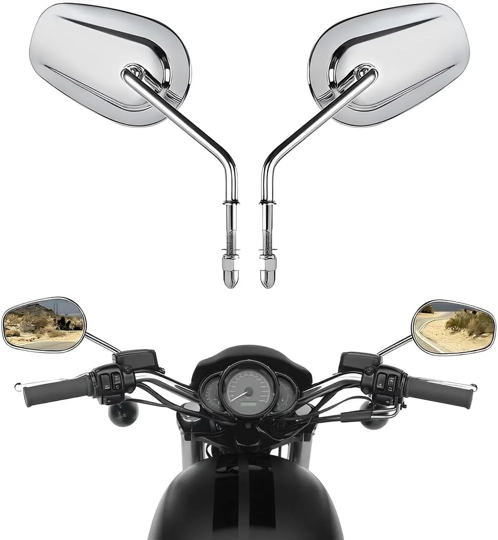 VPZMT 8mm Teardrop Rearview Mirrors for Harley-Davidson, Chrome