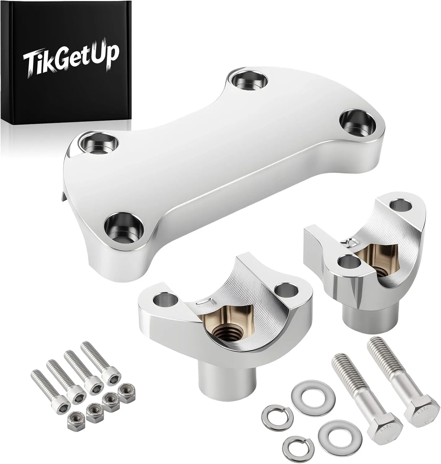 TIKGETUP Chrome Handlebar Riser and Top Clamp Kit, 1 in
