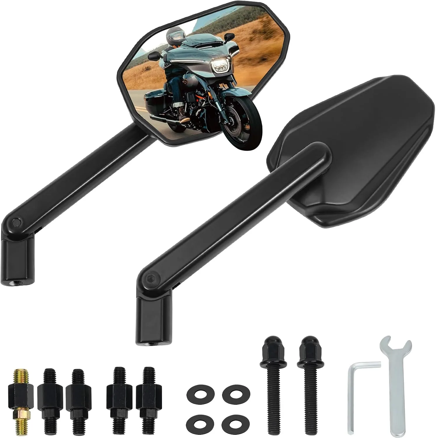 Esploratori Folding Motorcycle Mirrors, 8mm and 10mm, Black
