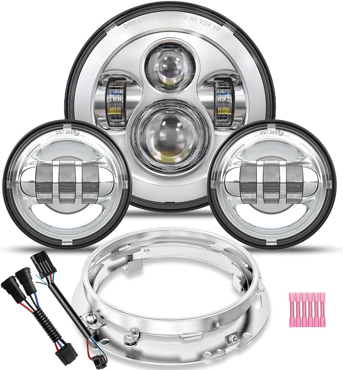 TRUCKMALL 7-Inch LED Headlight with 4.5-Inch Passing Lamps Kit