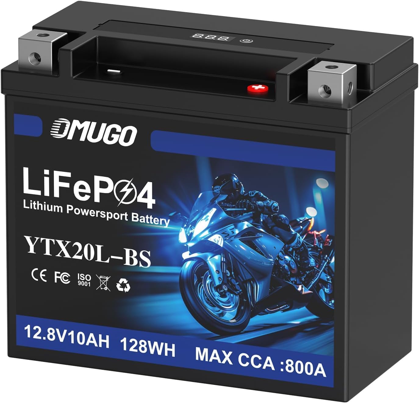 OMUGO YTX20L-BS Lithium Battery, 10Ah, 800 CCA
