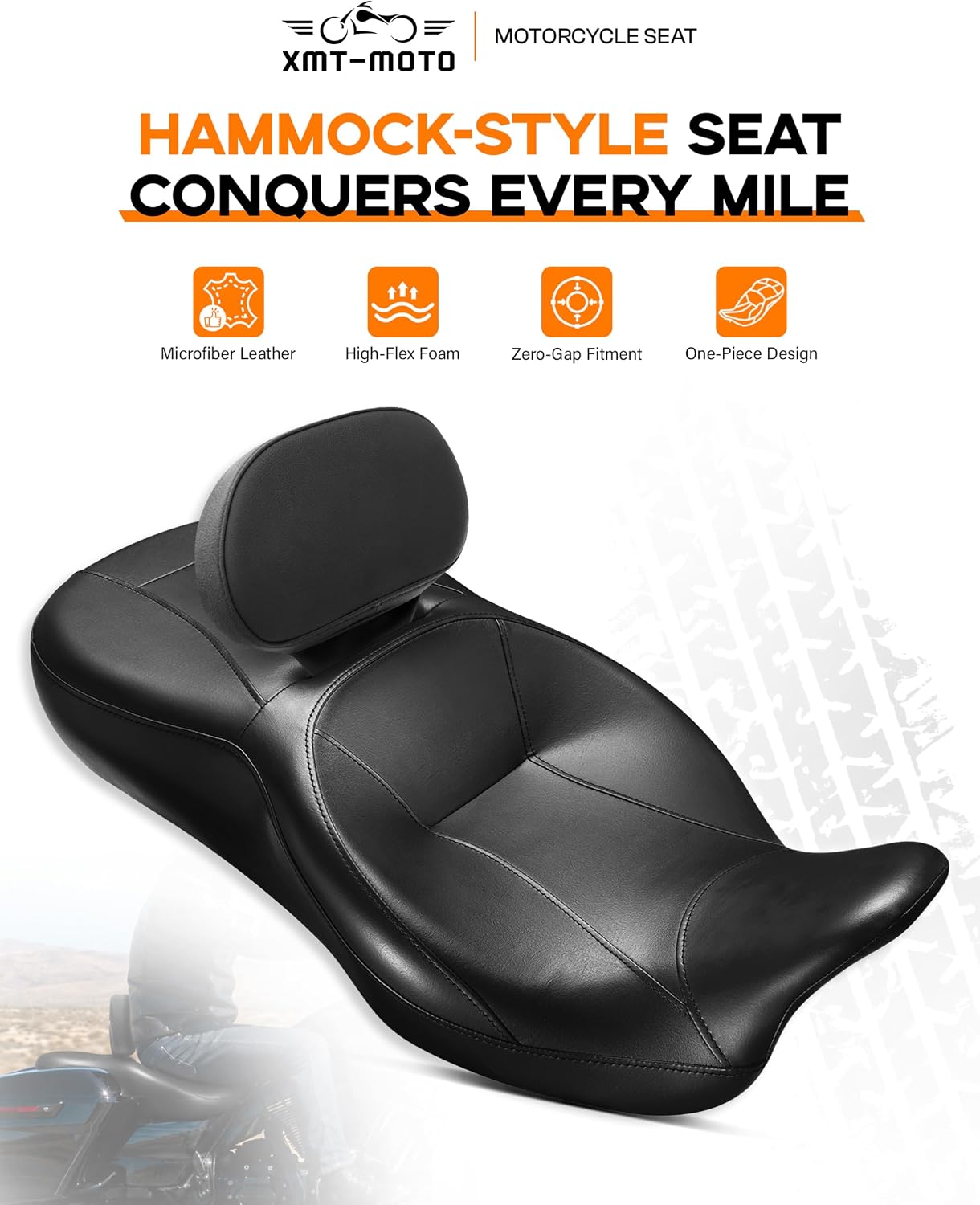 XMT-MOTO One-Piece Hammock Seat with Rider Backrest Support